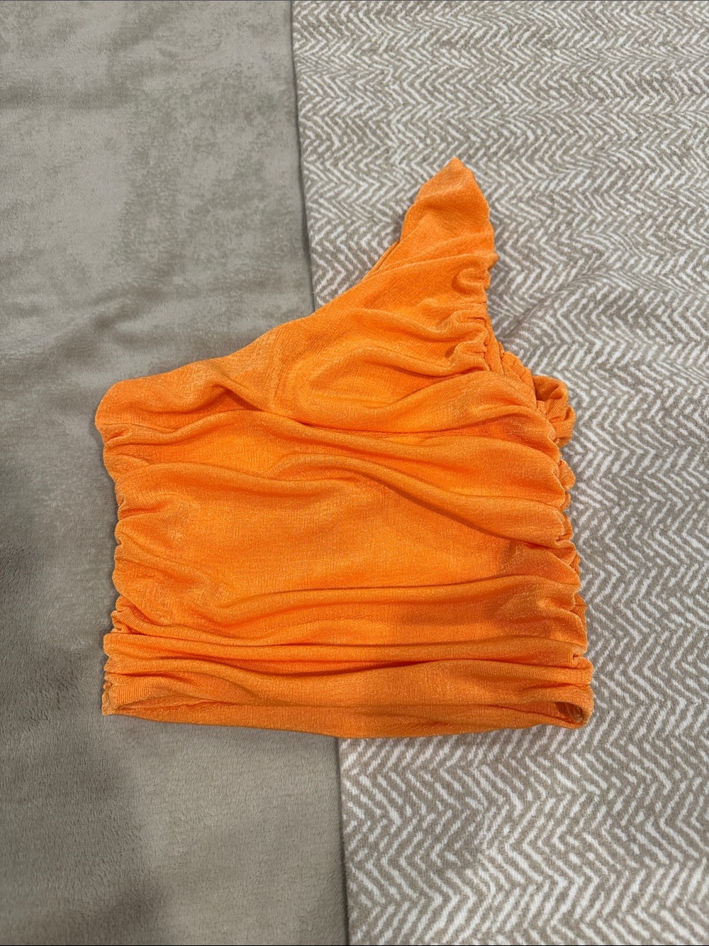 One-Shoulder Orange Ruched Women’s Tank Top